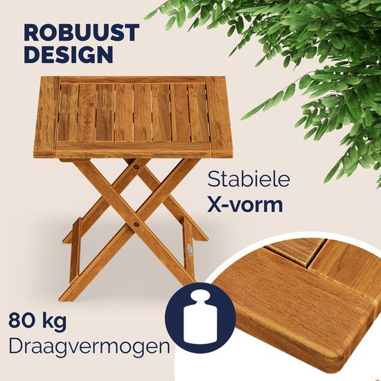 Casaria Bijzettafel - Acacia Hout 46x46x46cm Inklapbaar - Bruin