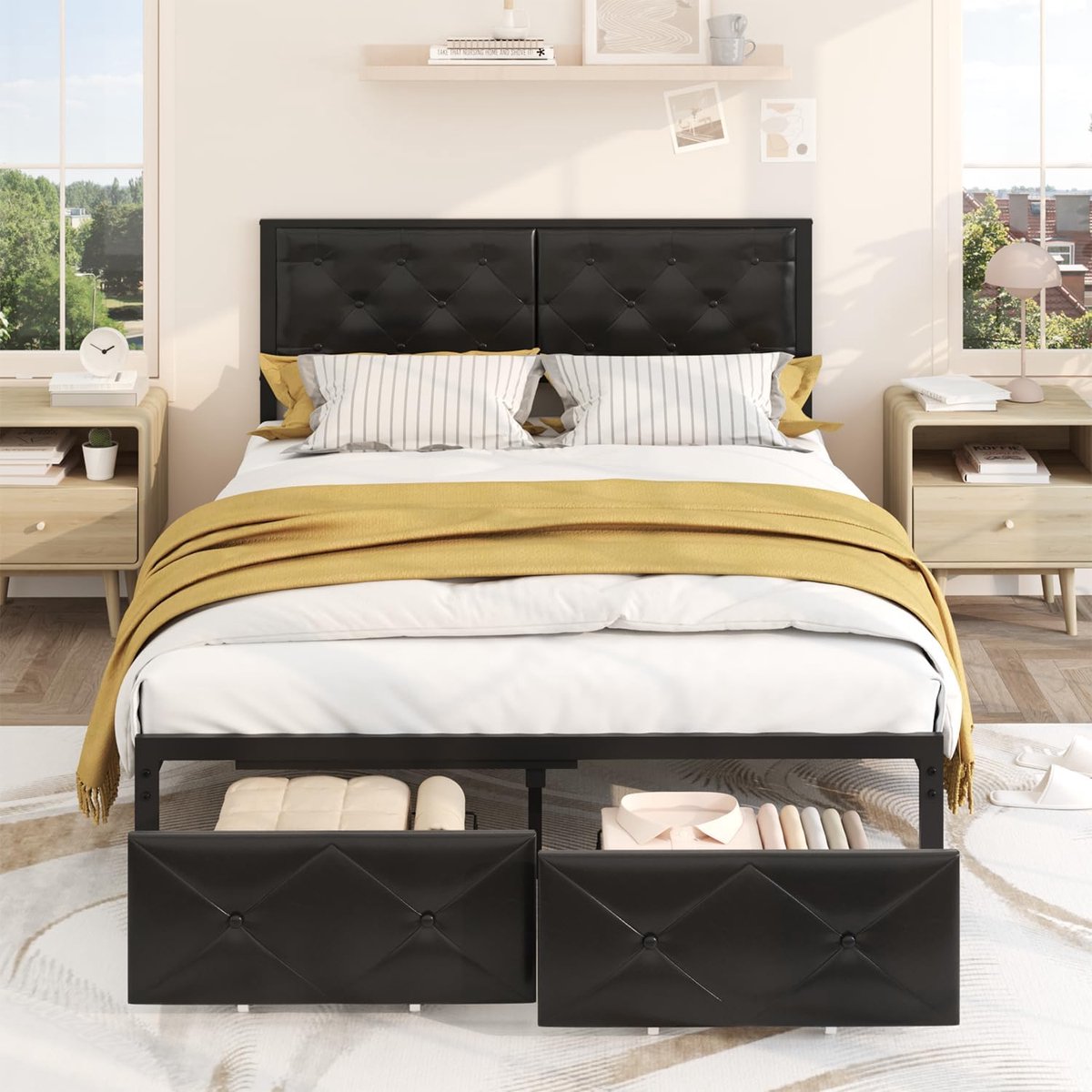 Luxe PowerSleep Tweepersoons Bedframe 140x200 – Zwart – 140x200 cm – Industrohome