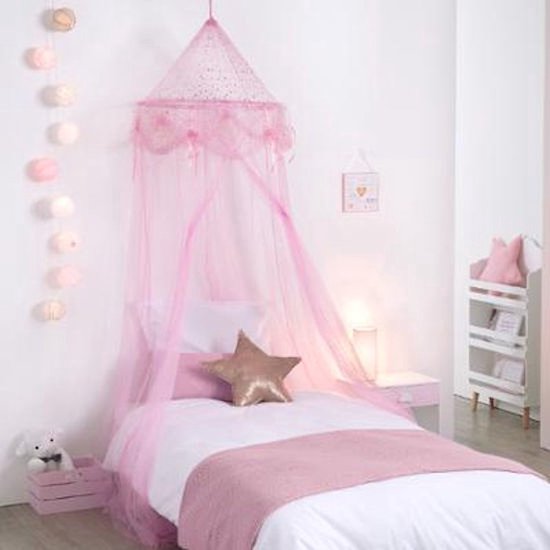 Prinsessen Klamboe kinderkamer - Klamboe Baby kamer - Klamboe 1 persoons - Voor boven bed - Roze - 60 x 60 x 250 Cm — afbeelding 4