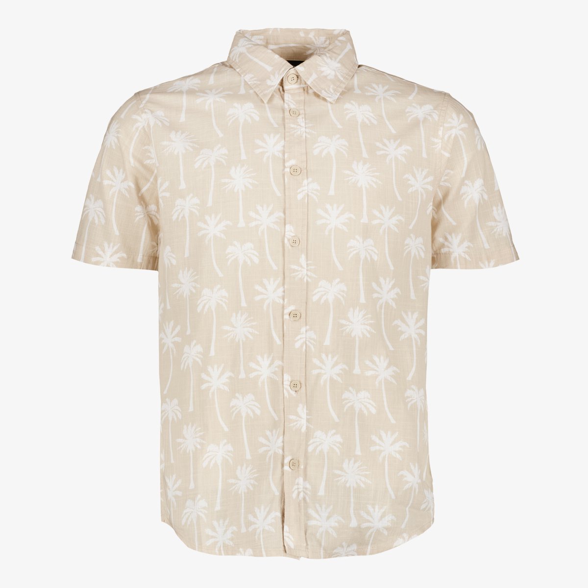 Unsigned heren overhemd korte mouw met palmbomen - Beige - Maat M
