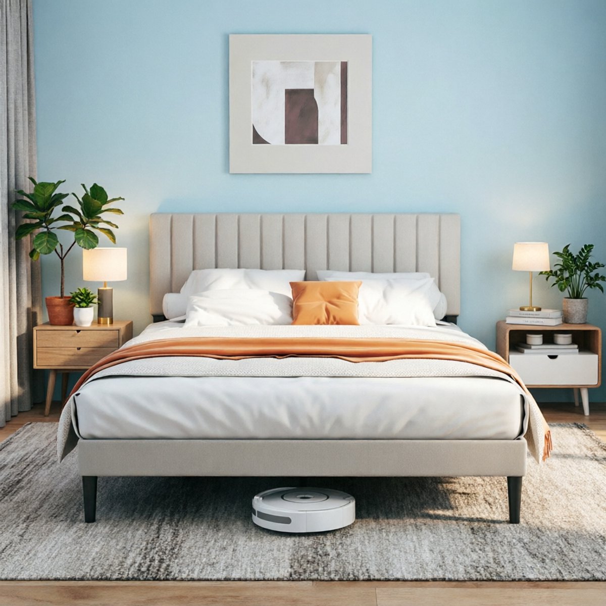 KUTAS Gestoffeerd 140x200 cm - Tweepersoonsbed - Verticale Strepen Stijl - Opbergruimte Onder Het Bed - Inclusief Lattenbodem - Metalen Bedframe - Stevig - Stil - Verstelbaar Hoofdeinde - Grijs