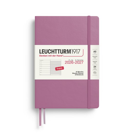 Leuchtturm1917 - Agenda en Notitieboek - 18 maanden - 2026/2027 - Harde kaft - DUSTY ROSE - A5 formaat - Medium