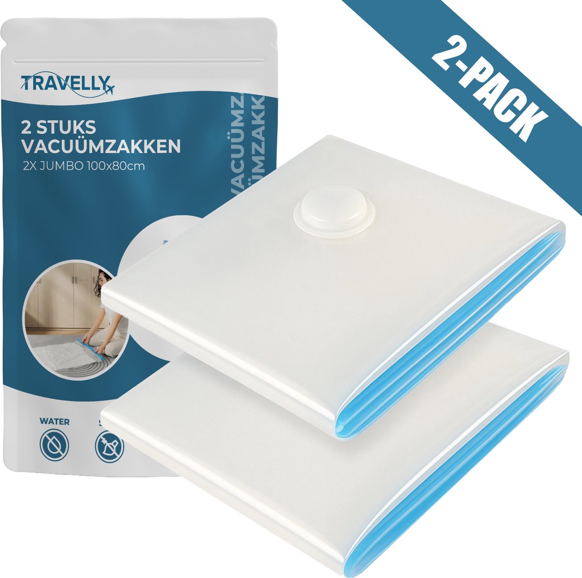 Travelly® Vacuümzakken & Reiszakken Set – Kleding Opbergen & Reizen – Luchtdicht – Herbruikbaar – Ruimtebesparend – Set van 2 – Transparant