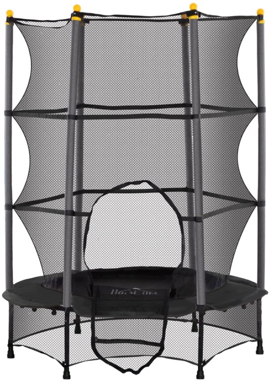 OKWISH Kind Trampoline – Veiligheidsnet – 140 x 140 x 190 cm – Kunststof – Zwart – Voor Binnen En Buiten – Tot 50 kg