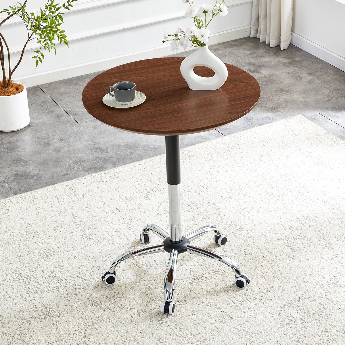 STILVORA Bijzettafel - Hoogte Verstelbaar En Verrijdbaar - Voor Keuken Kantoor En Café - MDF Metaal - 70 Cm - Walnoot Okkernoot
