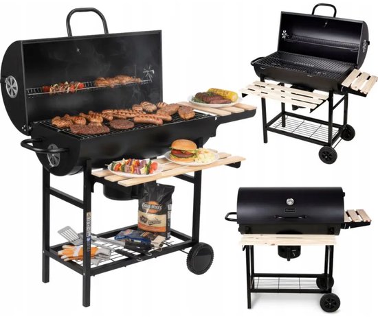 Klausberg XXL Houtskoolbarbecue op Wielen - Met Deksel, Thermometer en Zijtafels - Groot Grilloppervlak 70 x 35 cm - Asopvangbak - Ideaal voor Tuin en Terras