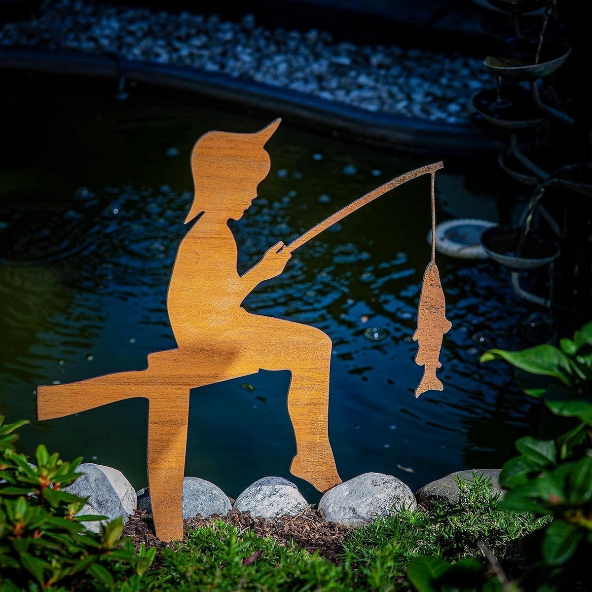 Tuinsteker Oma Opa - Roestdecoratie Buiten - Tuin Aankleden - Cortenstaal Patina - 36x29 cm - Roestbruin