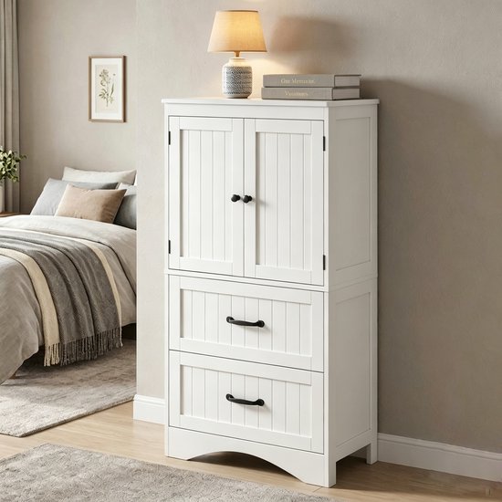Bealife AP116 Opbergkast met 2 Laden en 2 Deuren – Verstelbare planken – Geschikt voor kantoor, badkamer of slaapkamer – Wit