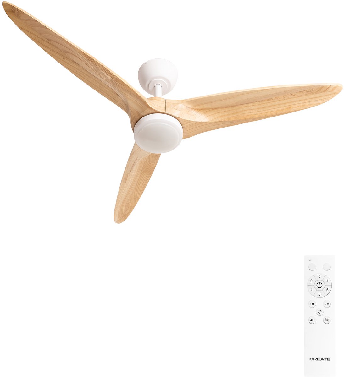 CREATE - Plafondventilator 40W stil M (Ø132 cm) 100% hout - Met licht - Afstandsbediening - WIND CENTURY
