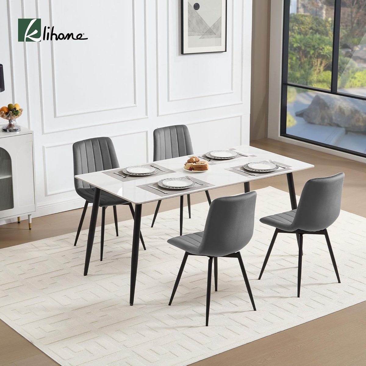 Eetkamerstoelen Set van 4 – Ergonomisch – Grijs – 5 cm – Industrohome
