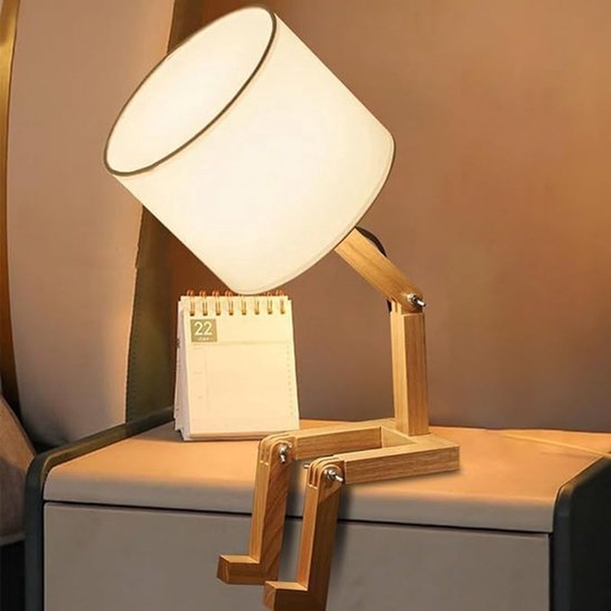 Unieke robot tafellamp - Houten bureaulamp met verstelbare vorm - Grappige en schattige lamp voor kinderkamer of thuiskantoor - Bijzonder cadeau voor jong en oud