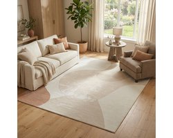 Tapiso Wisp Vloerkleed Laagpolig – Beige Crème Tapijt – Abstract Organisch Patroon – Woonkamertapijt Antislip – Slaapkamer Eetkamer 80x150
