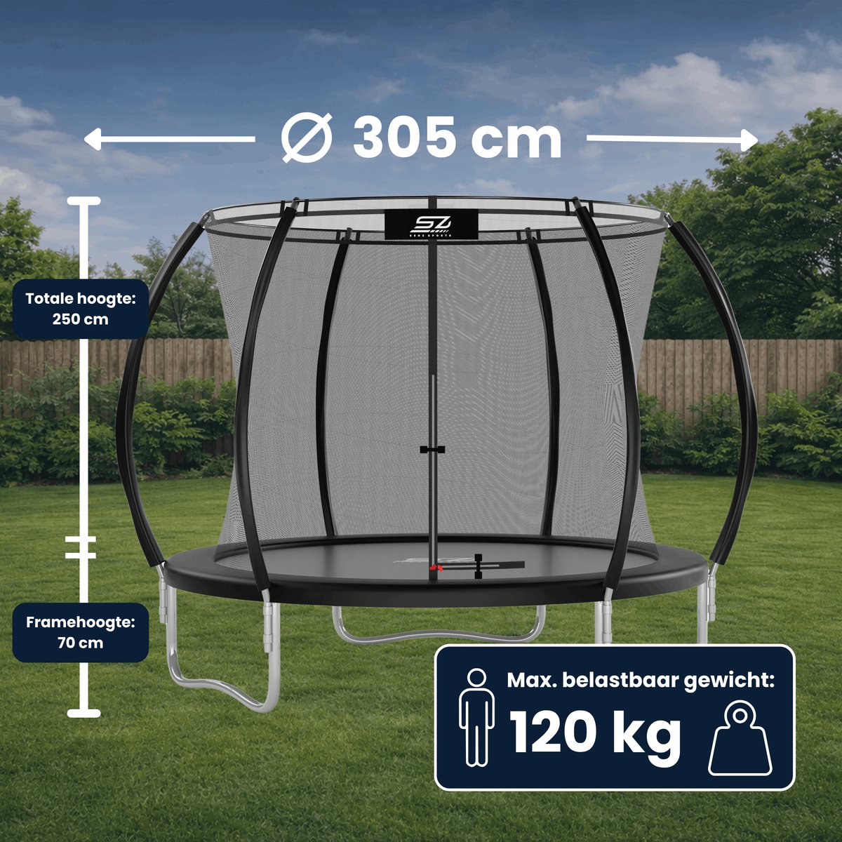 Senz Sports - J2000 Serie - Trampoline - 305 cm - Rond - Met Springveren — afbeelding 7