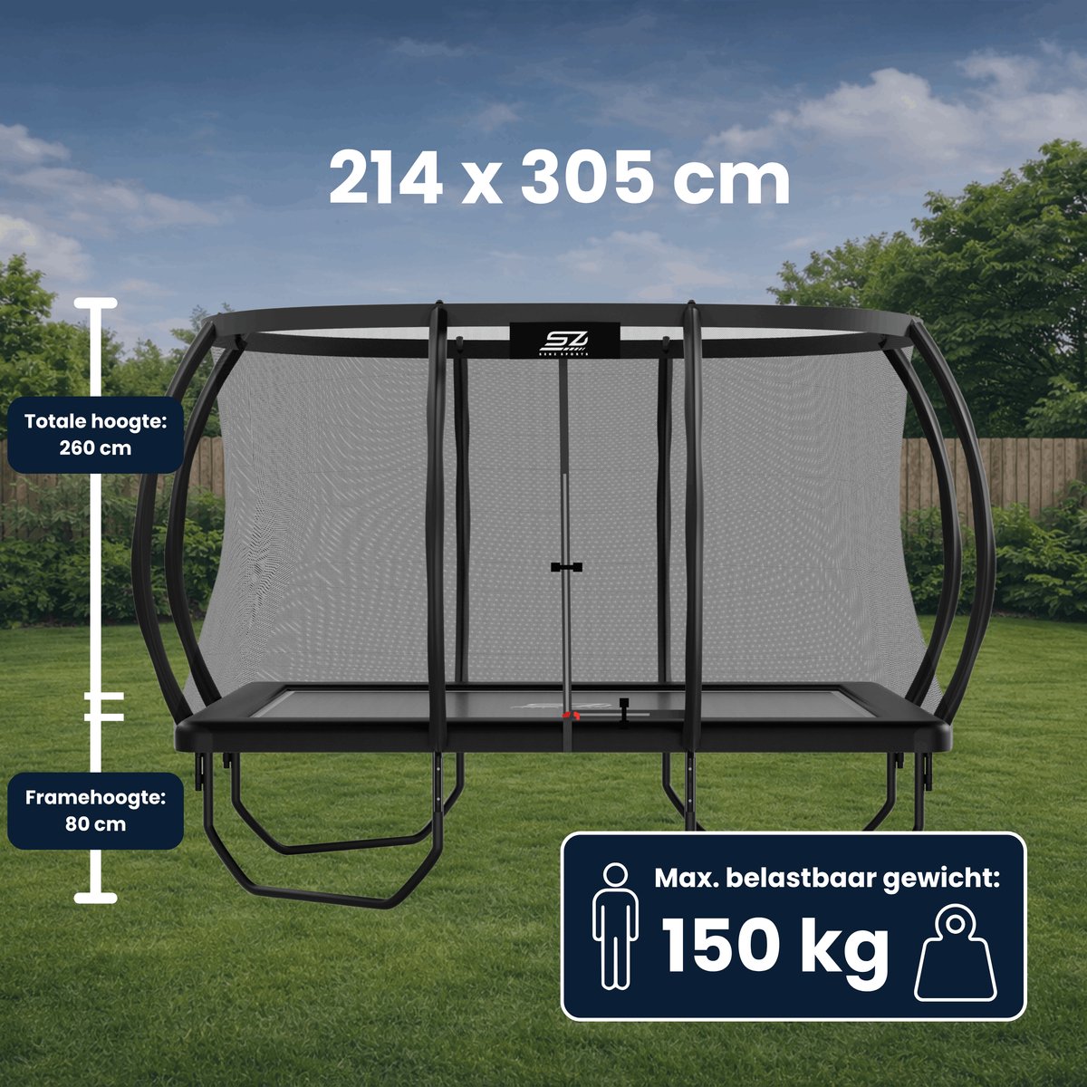 Senz Sports - J5000 Premium - Trampoline - 214 x 305 cm - Rechthoek - Met Elastieken — afbeelding 8