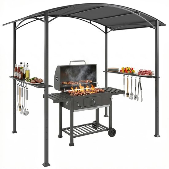 Tuinhuis - Prieel - Buiten - Overkapping - Tuinhuisje Metaal - BBQ Prieel - Binnenplaats - Staal - 245 x 152 cm - Donkergrijs