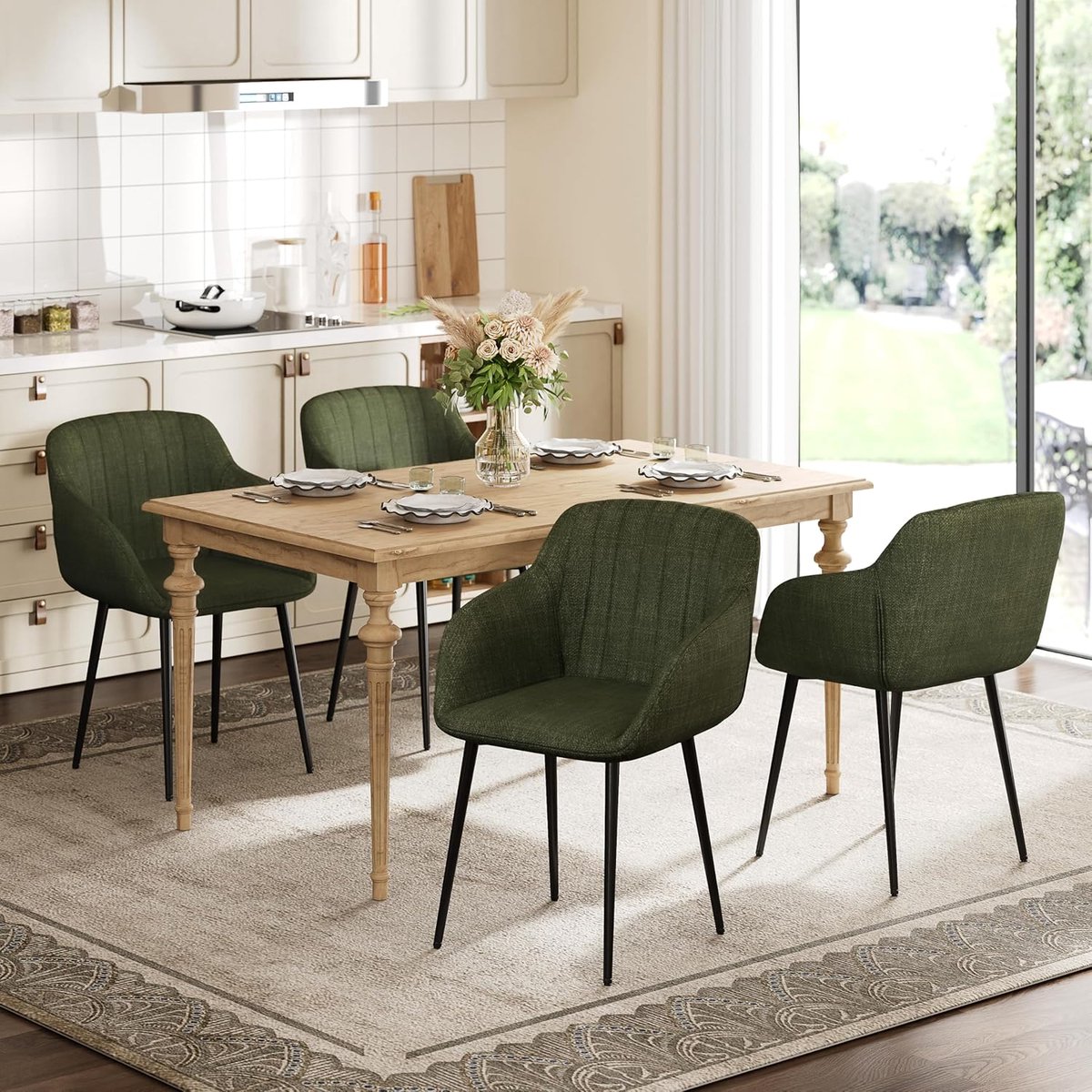 Eetkamerstoelen Set van 4 – Linnen – Met Armleuningen – Ergonomisch – 61x57x82 cm – Industrohome
