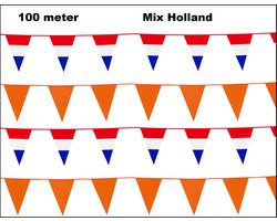 100 meter Vlaggenlijn Mix Holland - 10x vlaggenlijn mix Holland en oranje 10 meter - Koningsdag WK 2026 Festival verjaardag thema feest
