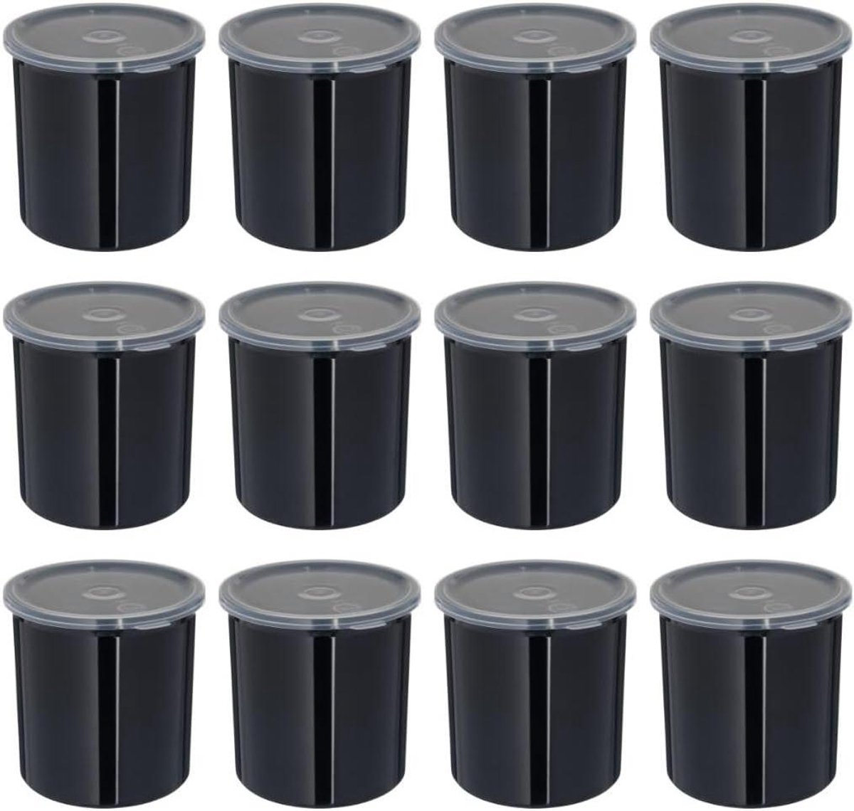 Opslag Containers - Ronde Bakjes - Voedsel Bewaren - Lekvrije Deksel - 12 Stuks - Zwart
