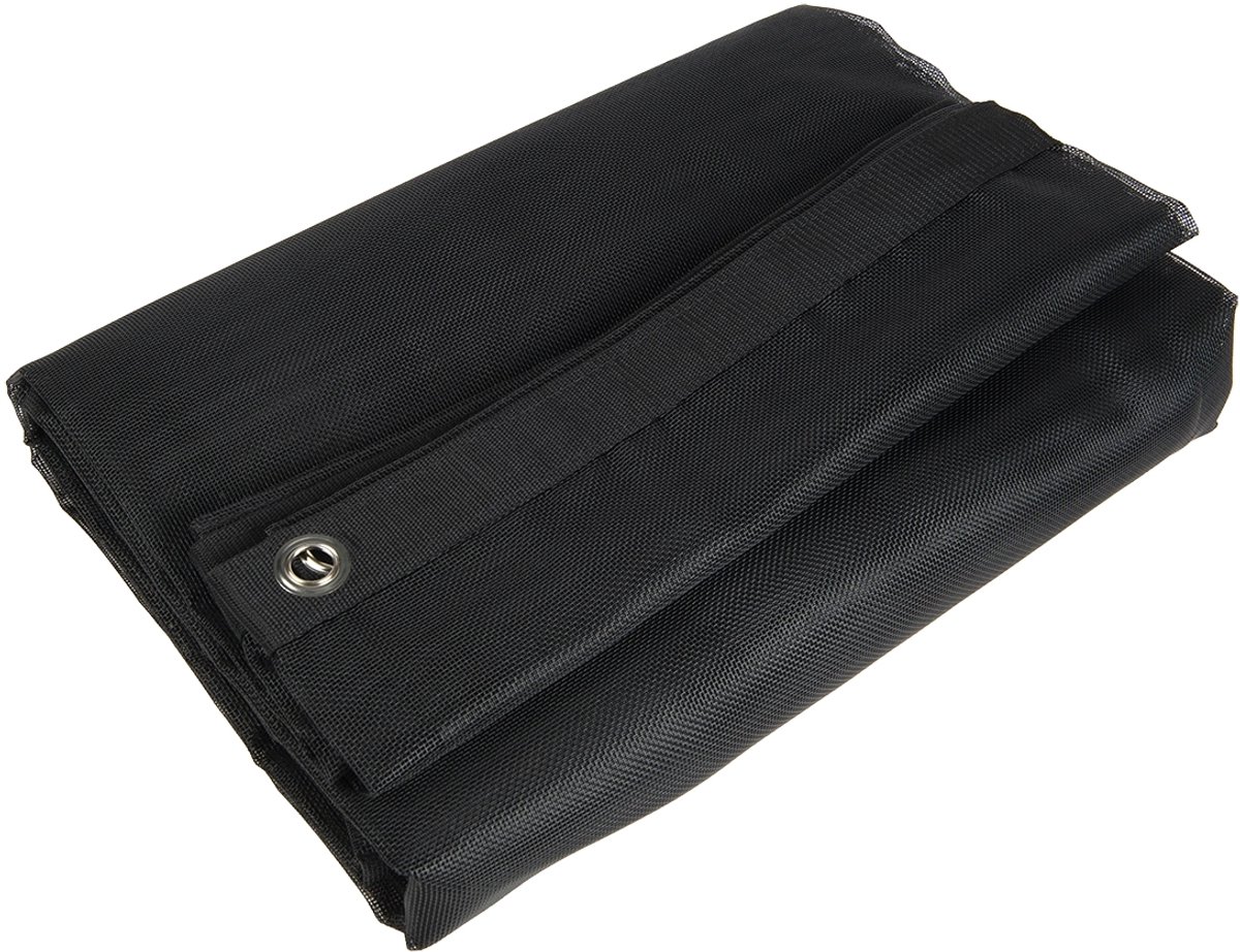 Winddoek PVC 350x700 cm met zeilringen zwart fijnmazig