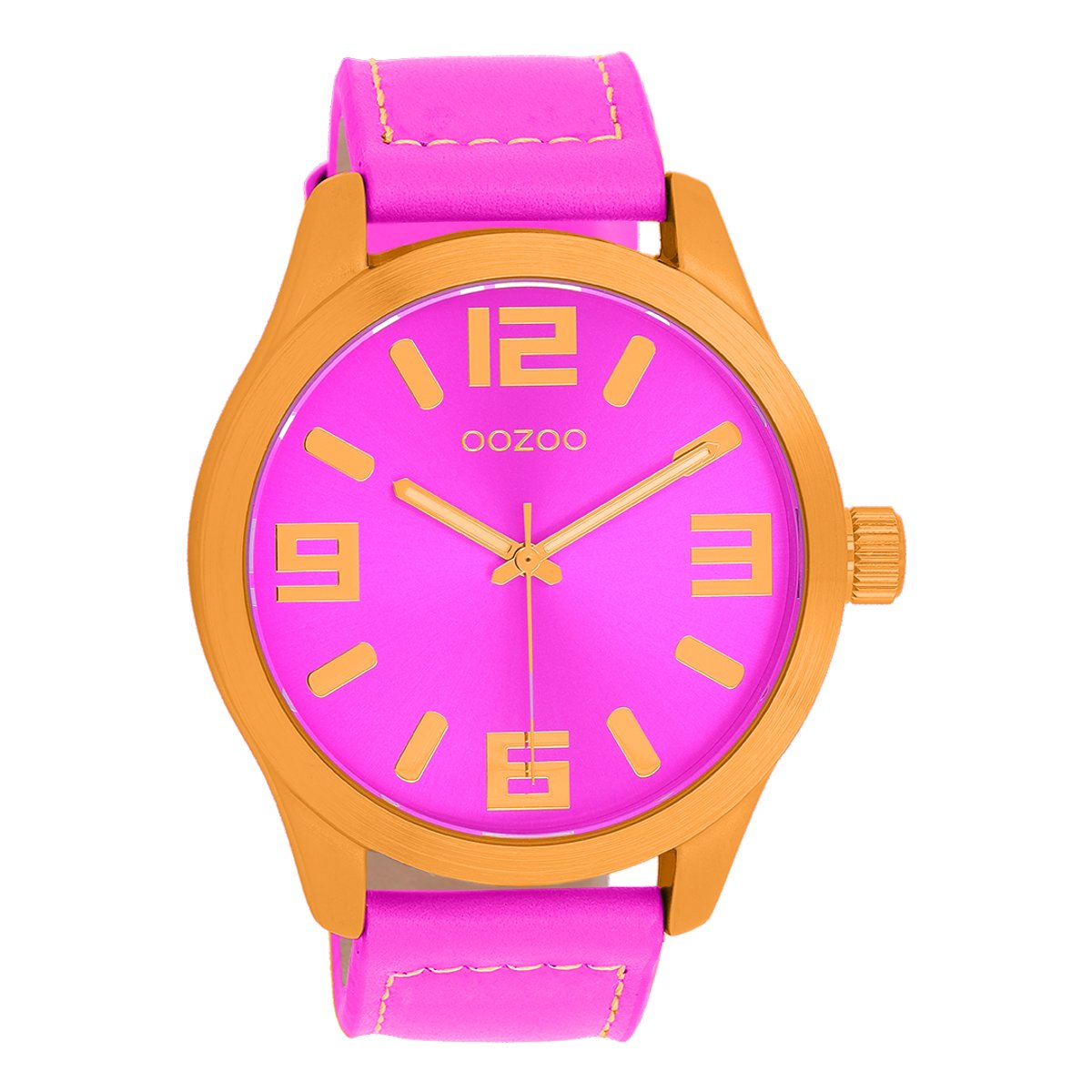 OOZOO Timepieces - Fluo oranje horloge met fluo roze leren band - C11650