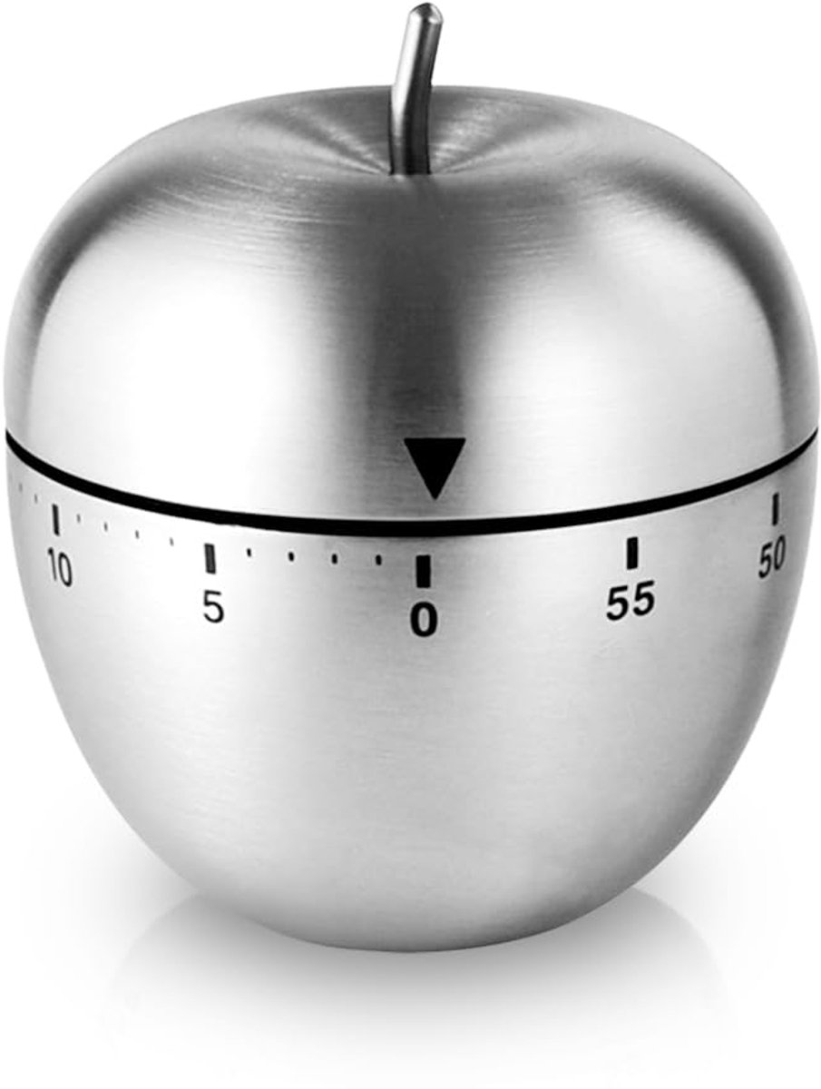 Mechanische Keukentimer 60 Minuten - Appelvormige Timer Van RVS - Zonder Batterij - Voor Koken, Bakken En Studeren