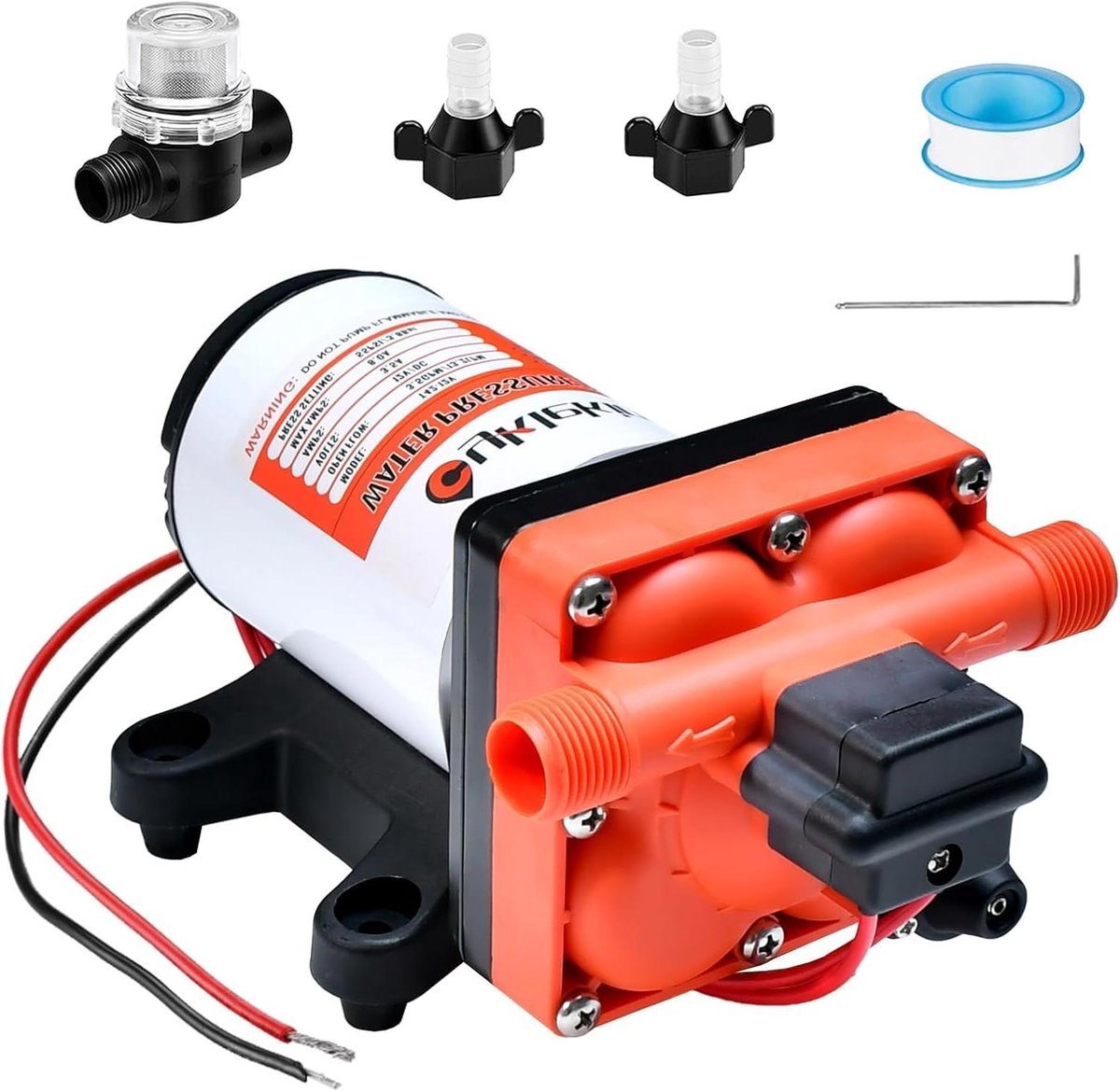 Waterpomp 12V - Membraanpomp Camper - Watersysteem Aandrijven - Stille Werking - 3.5 GPM 55 PSI - Zwart
