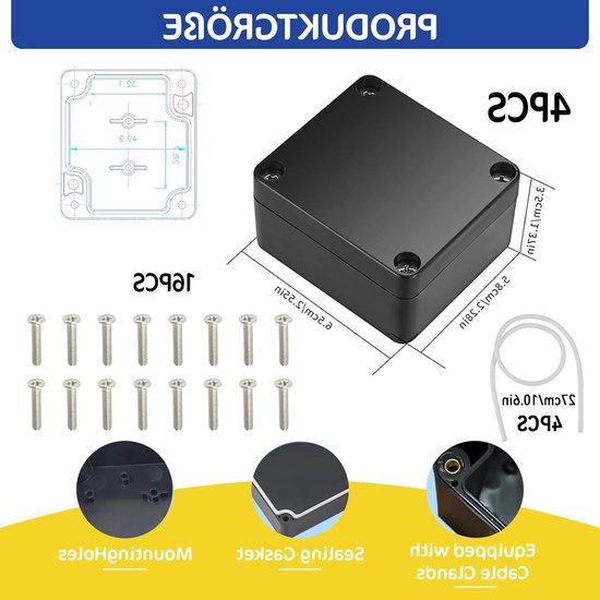 Waterdichte Verdeeldoos IP65, 4 Stuks Elektronische Behuizing 65 x 58 x 35 mm, Aansluitdoos met Schroeven en Afplakstrips voor Binnen en Buiten Elektrische Installaties — afbeelding 2
