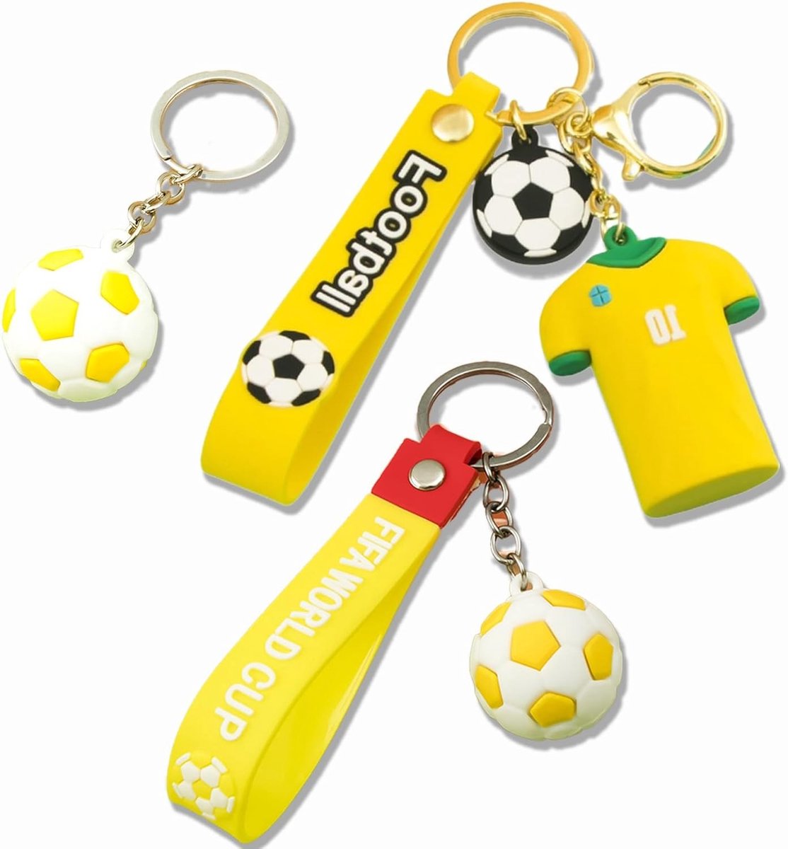 Voetbal Sleutelhanger Set van 3, 3D Cartoon Silicone Sleutelhangers, Perfect voor Souvenirs en Rugzakdecoraties voor Voetbalfans