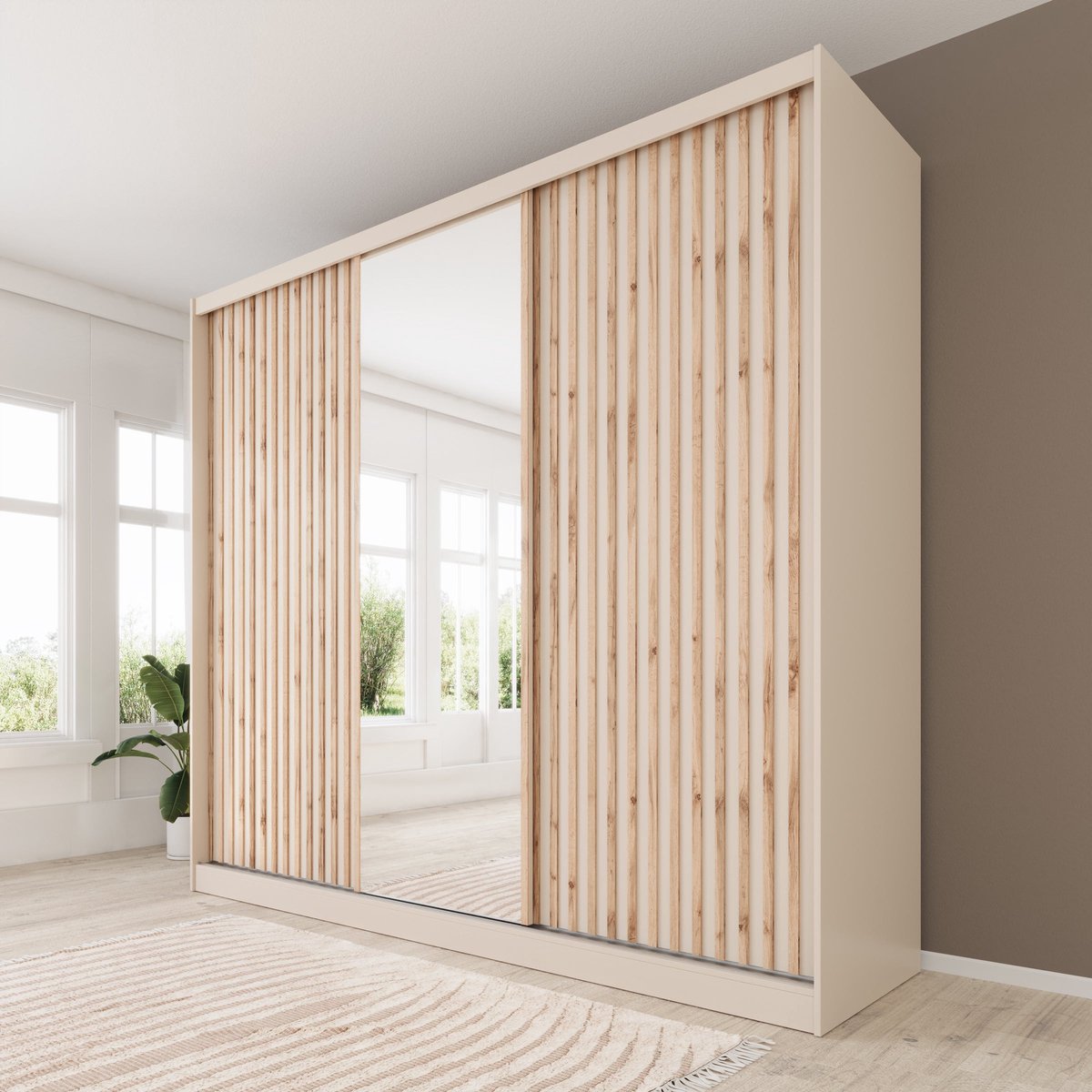 Meubella - Lumivera - Kledingkast 3 schuifdeuren - Beige - 250x60x215cm