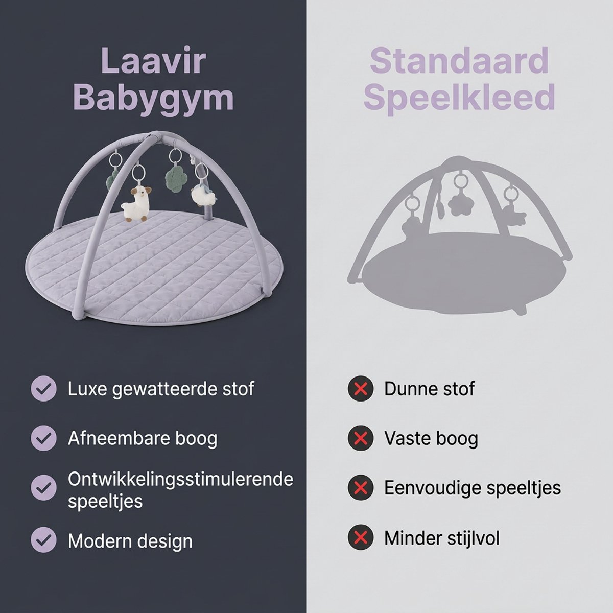 Laavir Baby Speelkleed met Boog - Ronde Babygym Grijs thumbnail 2