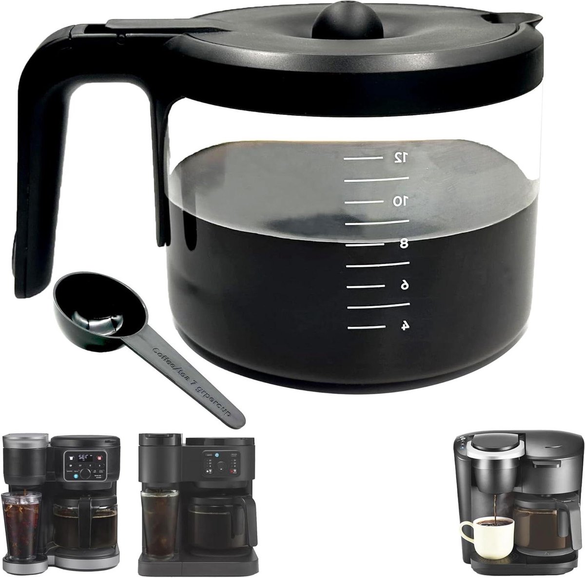 Koffieglazen Karaf - Glazen Koffiekan - Koffie Zetten - Hittebestendig Glas - 12 Kopjes - Zwart
