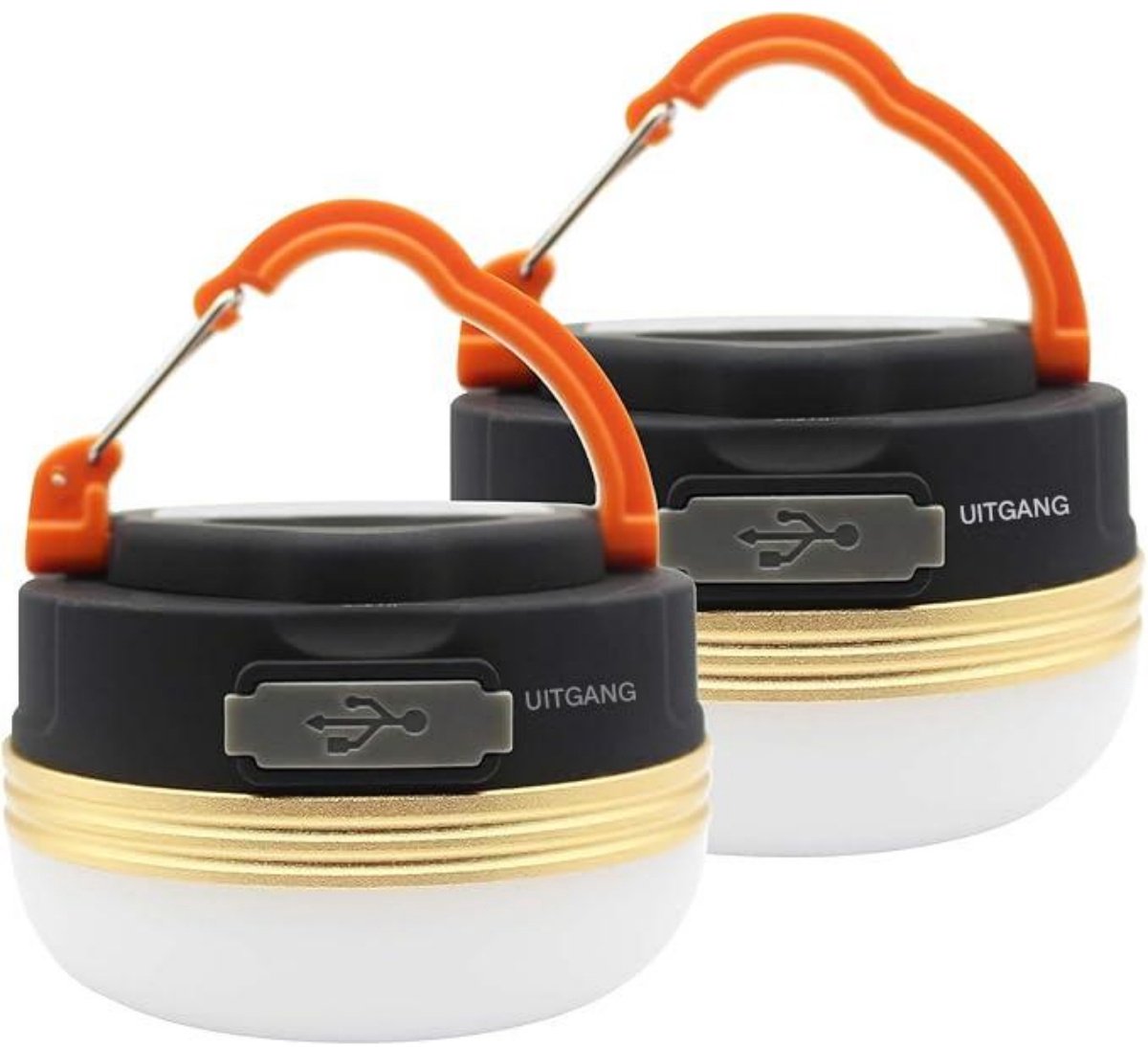 GELLDG 2 Stuks Elektrische Campinglaternen - Draagbare LED Zeltlampen - 7x4.5cm USB Oplaadbaar met 3 Lichstanden - Geschikt voor Outdoor, Camping en Noodgevallen - Kunststof