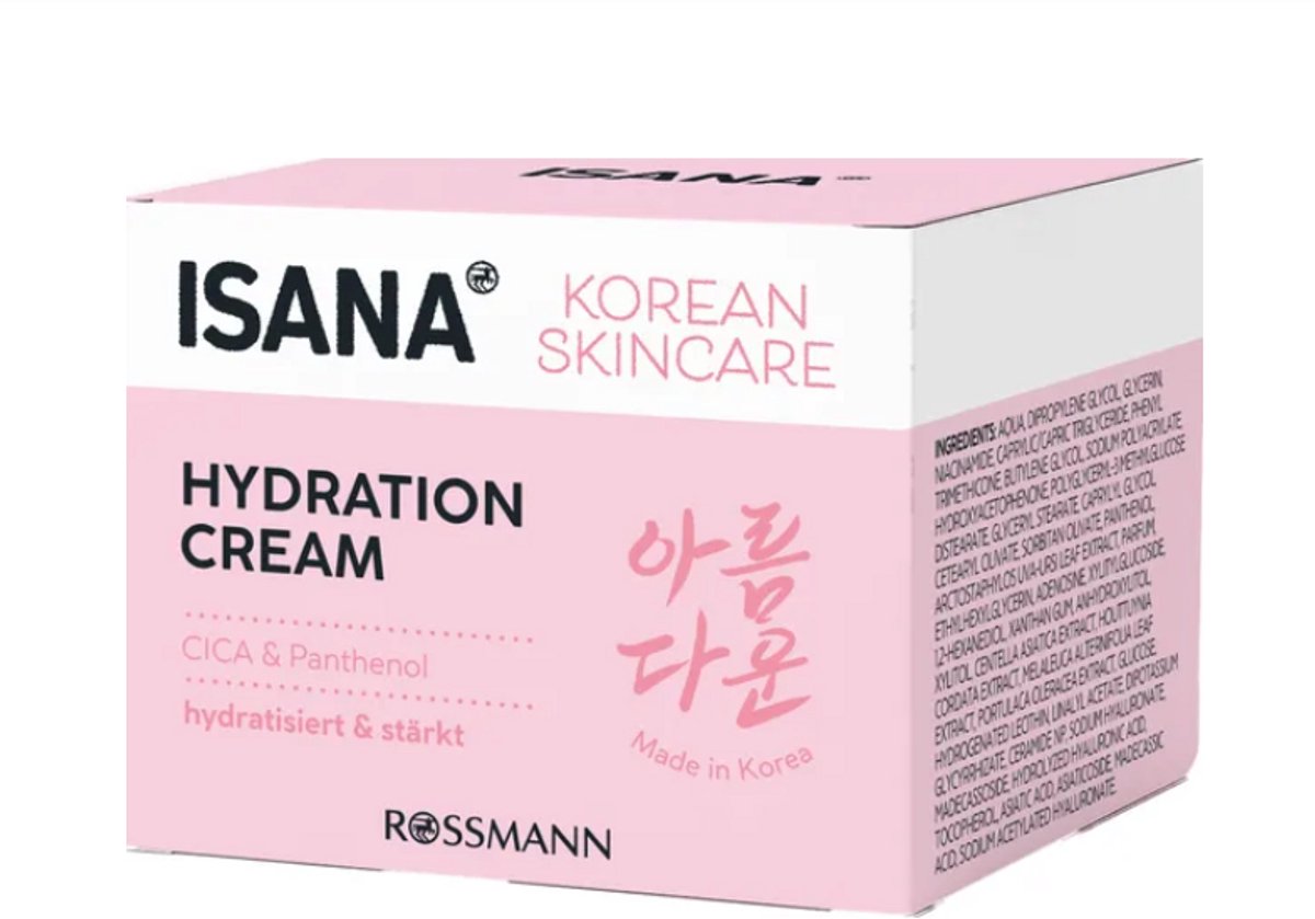 ISANA Korean Skincare Hydration Cream - 50ml - Dag- & Nachtcrème met CICA & Panthenol - 24u Hydratatie & Huidherstel - Voor een Stralende, Gezonde Huid