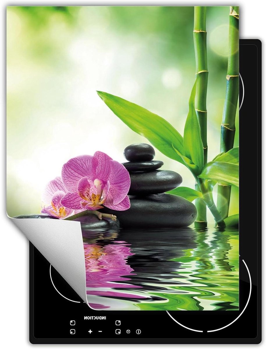 Afdekplaat fornuis - Werkbladbeschermer - Extra werkruimte - Antislip oppervlak - 40x52 cm - Bamboe orchidee