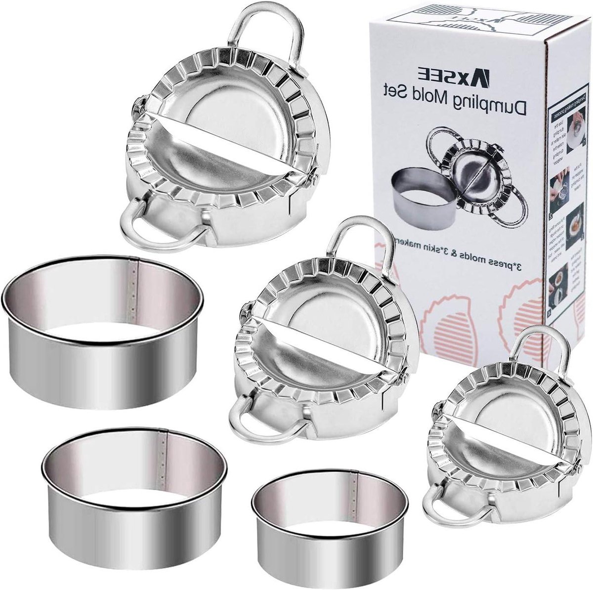 Knedelmakers Set - Ravioli Vormen - Thuis Koken - 3 Maten Set - 9.5 cm - Zilver