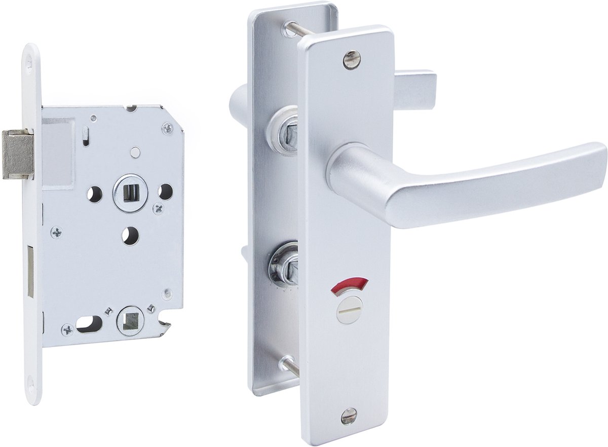 Slotman Solutions RVS Deurbeslag WC63/8 Aluminium | Inclusief WC Insteekslot Wit | RVS | Complete Set voor Binnendeuren