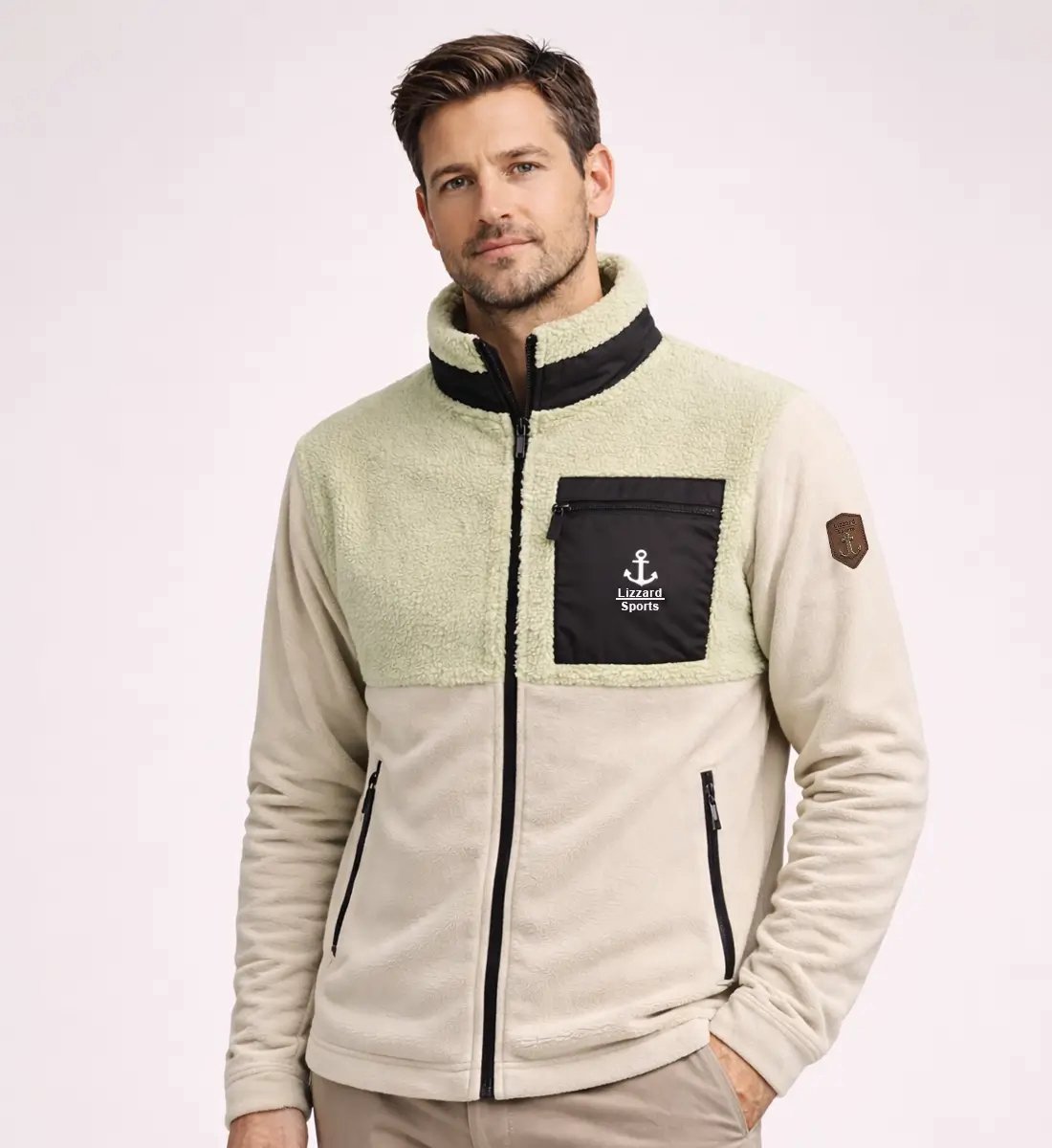 Lizzard Sports Heren Fleece Vest Lichtgroen - Maat M - Fleece Jas met met Volledige Ritssluiting en Borstzak - Teddy Fleece Trui Heren