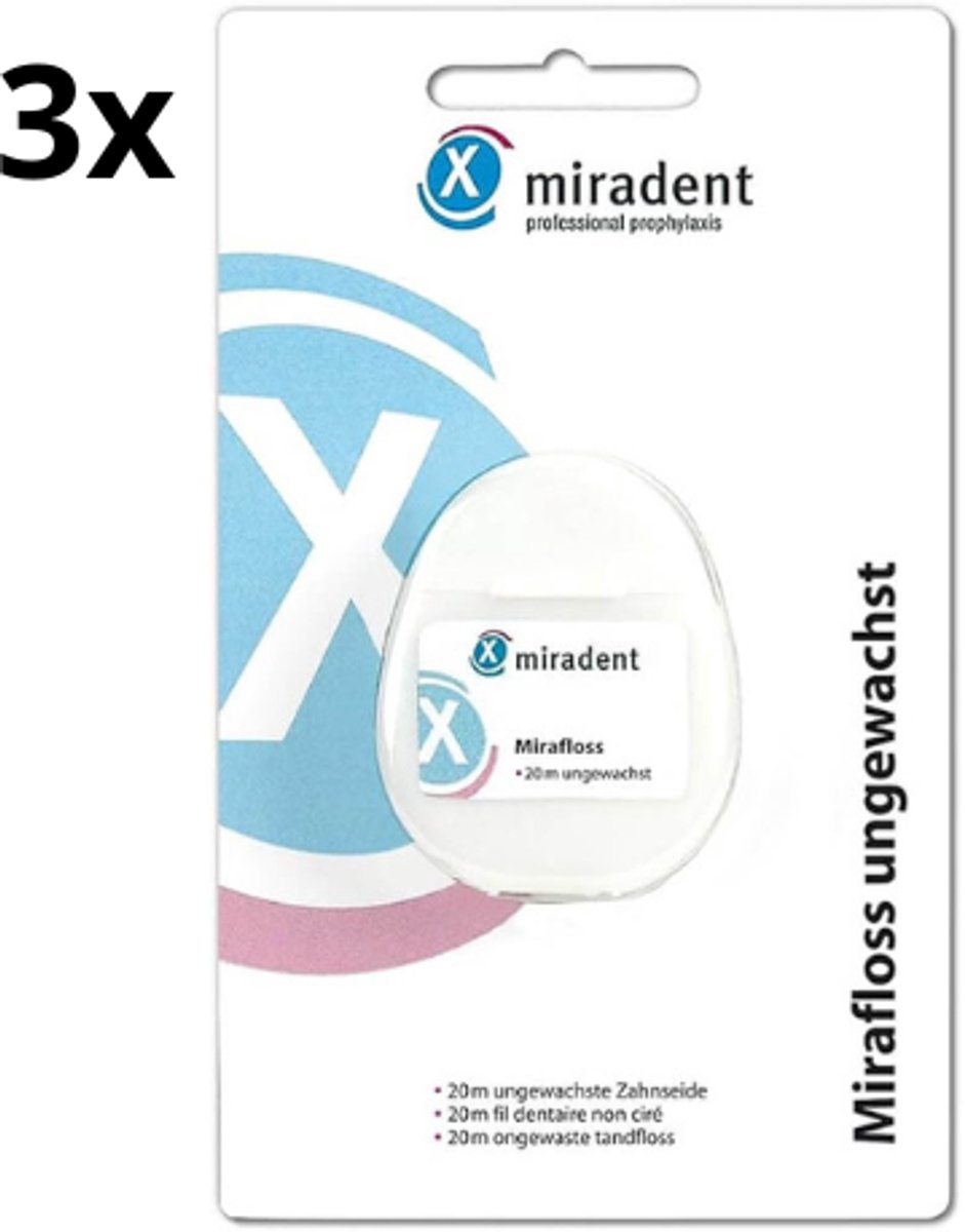 Miradent Flosdraad Mirafloss Ongewaxt - 3 x 20 m - Voordeelverpakking