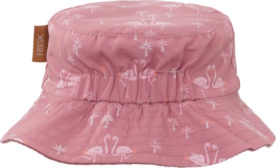 Roze emmerhoed met all-over flamingo print en FRESK logo.