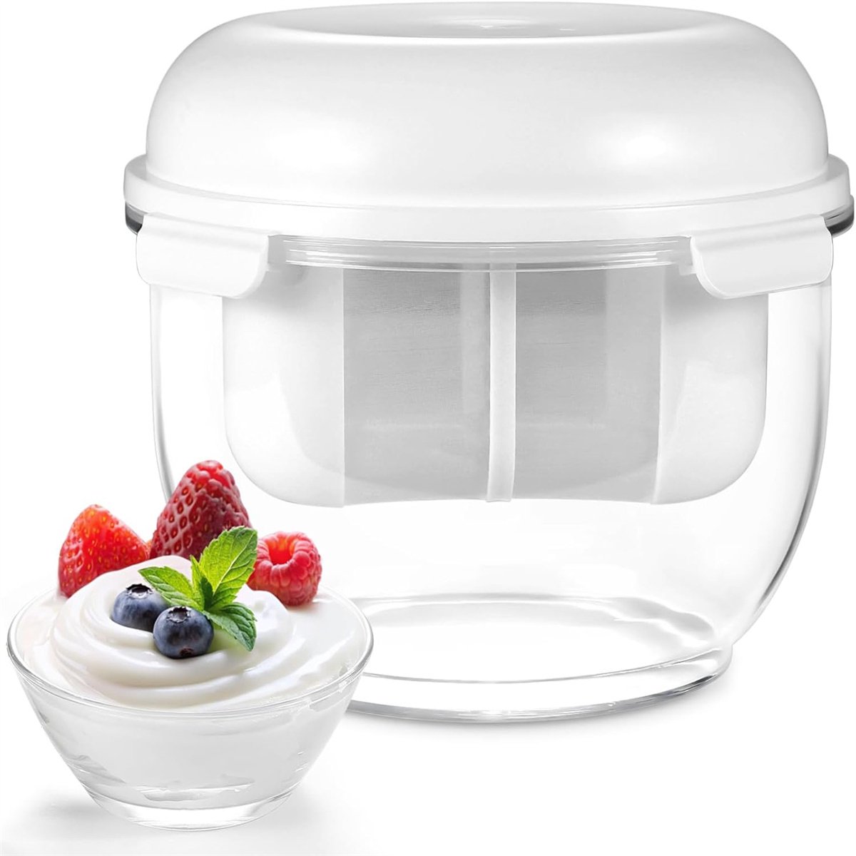 carmdering - Yoghurt Maker Zeef - Multi Yoghurtzeef voor Griekse Yoghurt, Sojamelk en Meer -Grote Capaciteit Yoghurt Wei Separator met Fijne Mesh Filter - Efficiënte Yoghurt Maker voor Thuis - Griekse Yoghurt Zeef