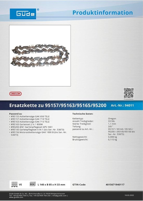Reserve Zaagketting - Vervangende Ketting Kettingzaag - Takken Snoeien - Oregon Kwaliteit - 33 Schakels 3/8" - Zilverkleurig — afbeelding 2