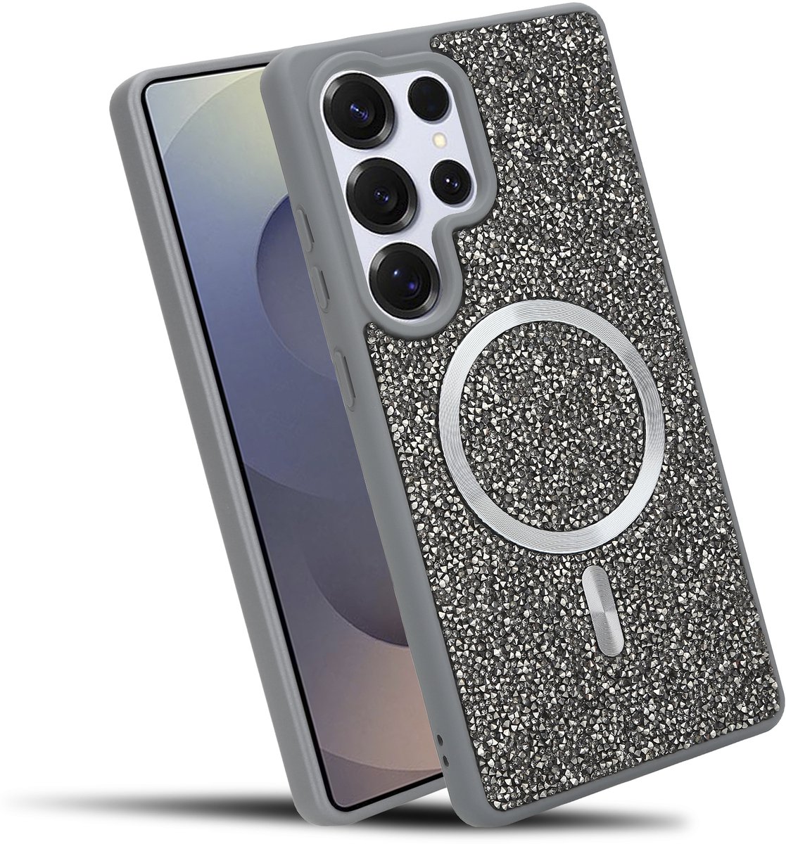 Hoesje geschikt voor Samsung Galaxy S24 ULTRA in Grijs Diamant Glitter Stijl