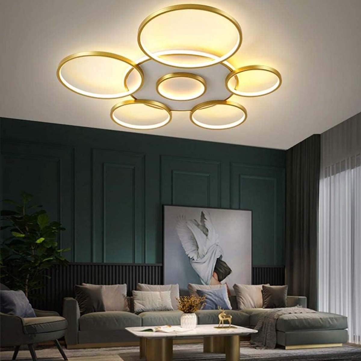 LED Plafondlamp - Ring Lamp Moderne Verlichting - Woonkamer Verlichten - Traploos Dimbaar - 110 cm - Goud