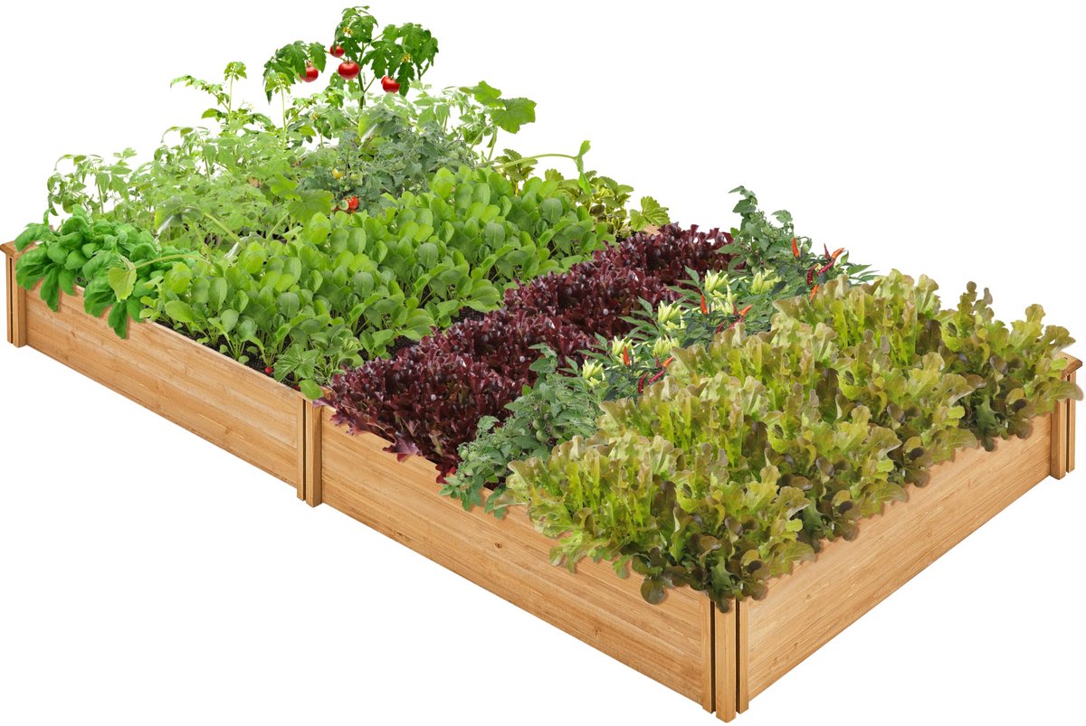 Yaheetech Palletframe, opzetframe, verhoogd bloembed, plantenbak met 2 plantengedeeltes, van hout, weerbestendig, tuinbed, groentebed, kruidenbed voor tuin, terras, balkon, 234,5 × 120,5 × 25,2 cm