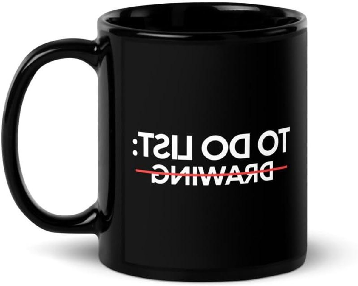 Letter Mok - Tekening Mok - Koffie Drinken - Glanzende Afwerking - 11 Ounce - Zwart