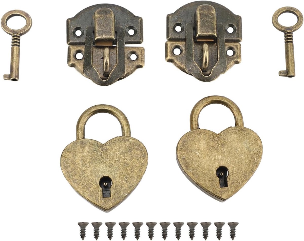 Vintage Houten Slot Set met Hartvormige Hangslot en Eenvoudige Installatie voor Retro Kunstprojecten en Decoratie