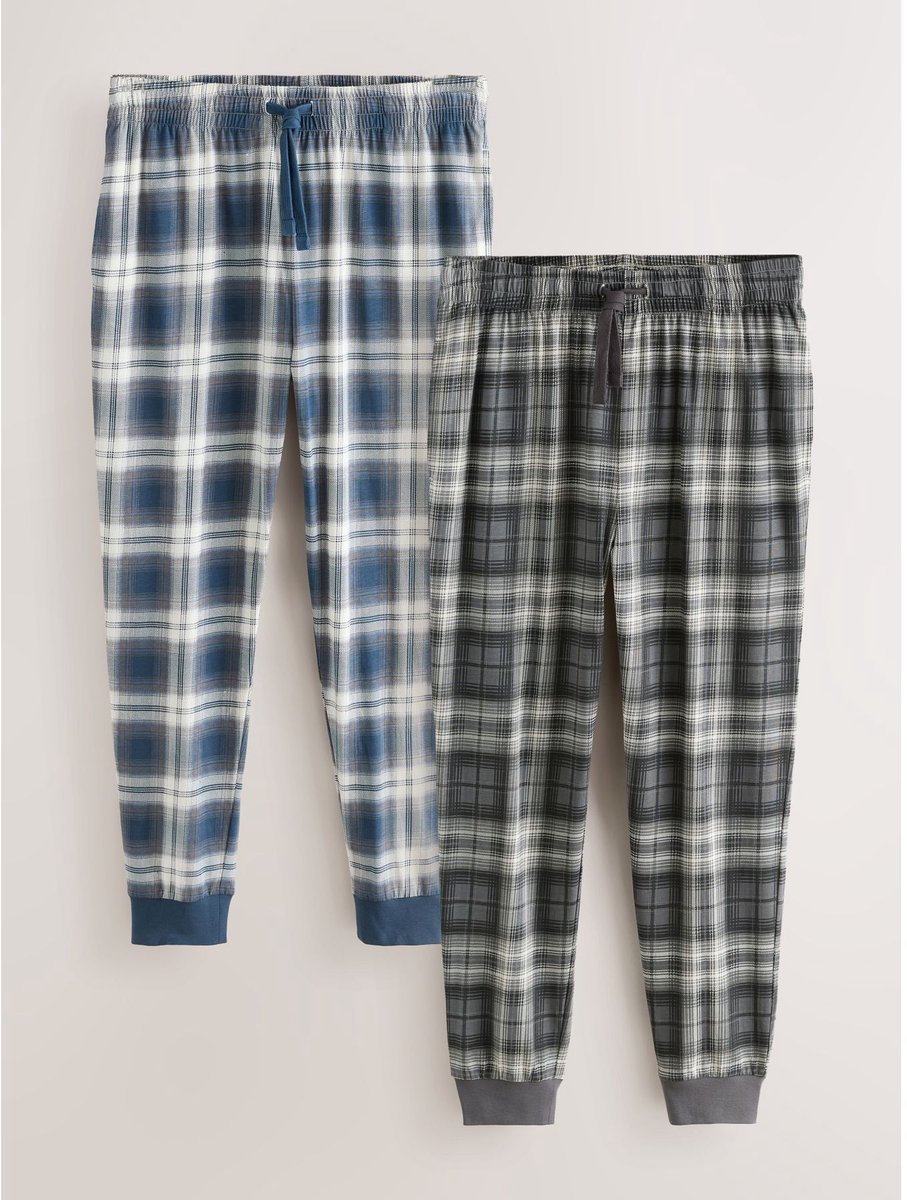Next - Heren - Set van 2 geruite jersey pyjamabroeken - Blauw