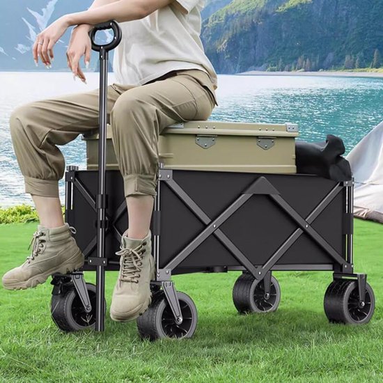 Opvouwbare Bolderkar - Strandkar Tuinkar - Vervoeren van spullen - Met wielen - 180L - Khaki van Opvouwbare Bolderkar — afbeelding 2