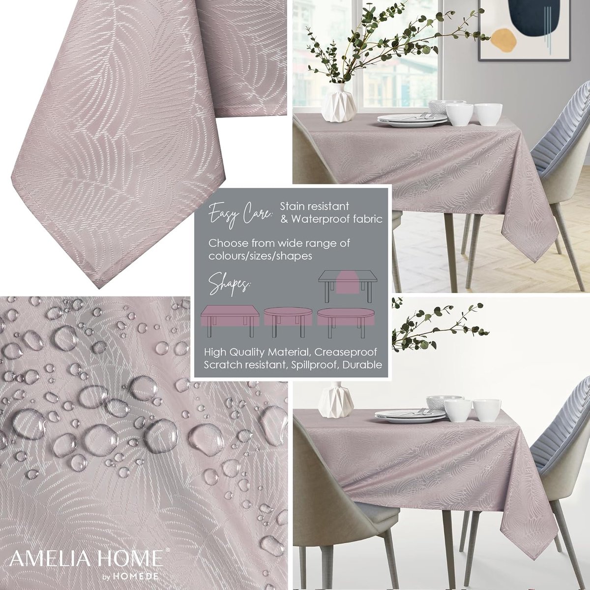 Tafelkleed - Linnenlook kleed - Feestelijk dineren - Waterafstotend lotus effect - 140x400cm - Poederroze