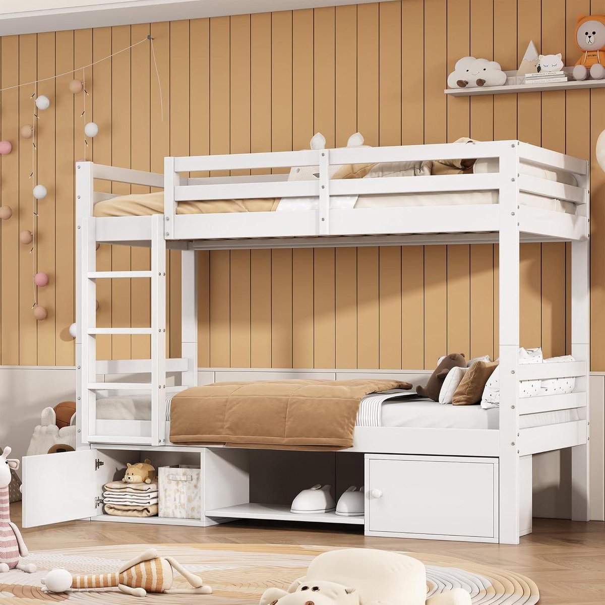 Stapelbed Kinderen - Twee Persoonsbed - Ruimte Besparen - Met Opbergruimte - 90x200 cm - Wit